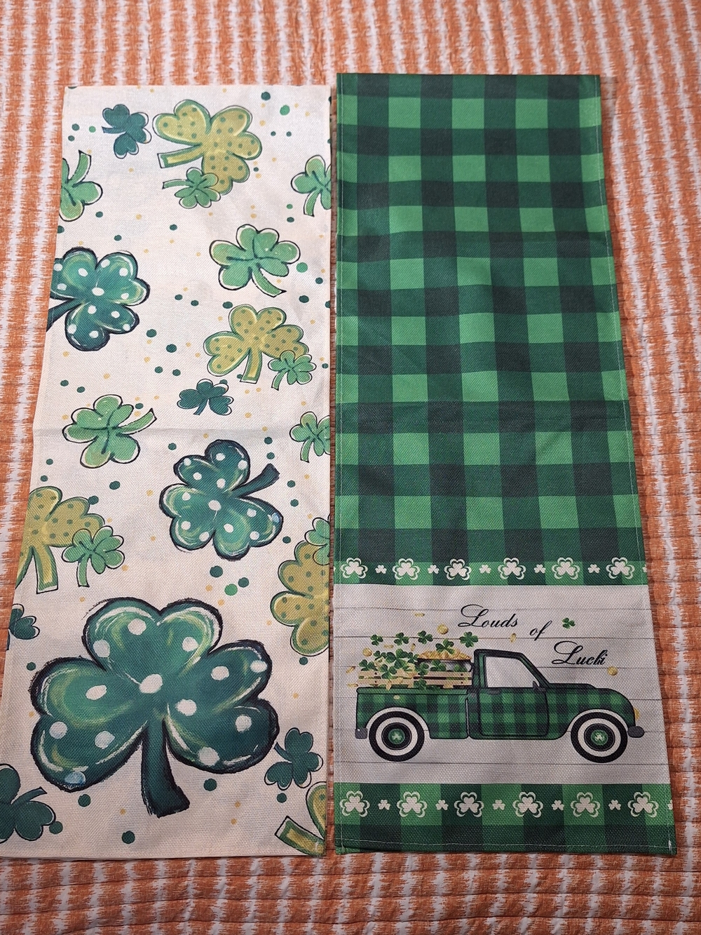 2 St. Patrick's Day Shamrock & Green Plaid Table Runners